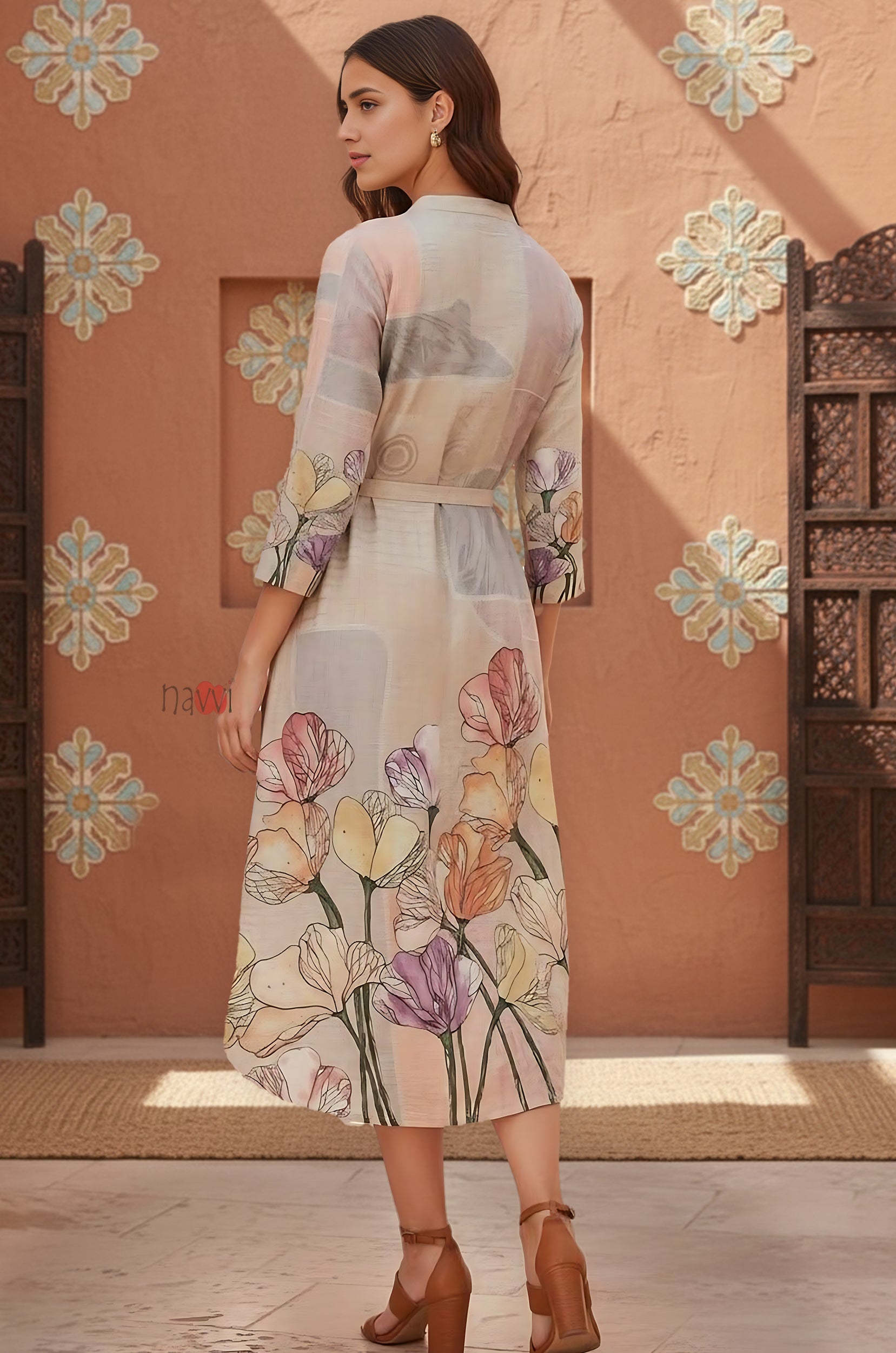 Floral Printed Midi Shirt Dress for Women