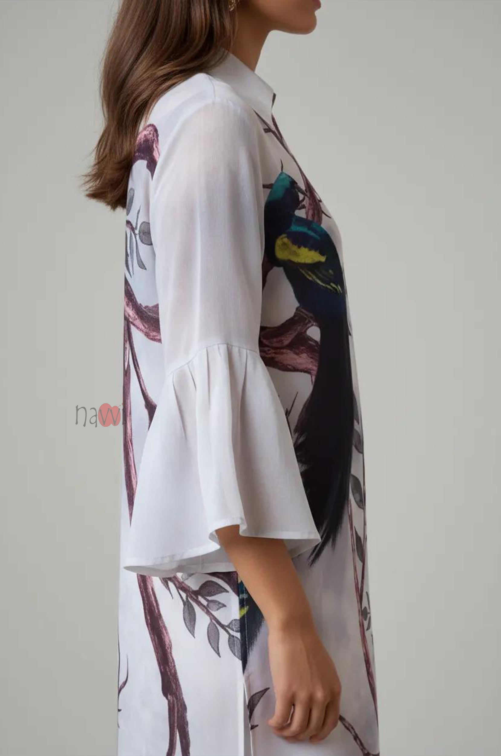 Botanical & Bird Motif Statement Dress - Navvi.in
