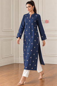 Royal Blue Diamond Embroidered Kurta Set