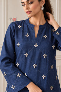 Royal Blue Diamond Embroidered Kurta Set