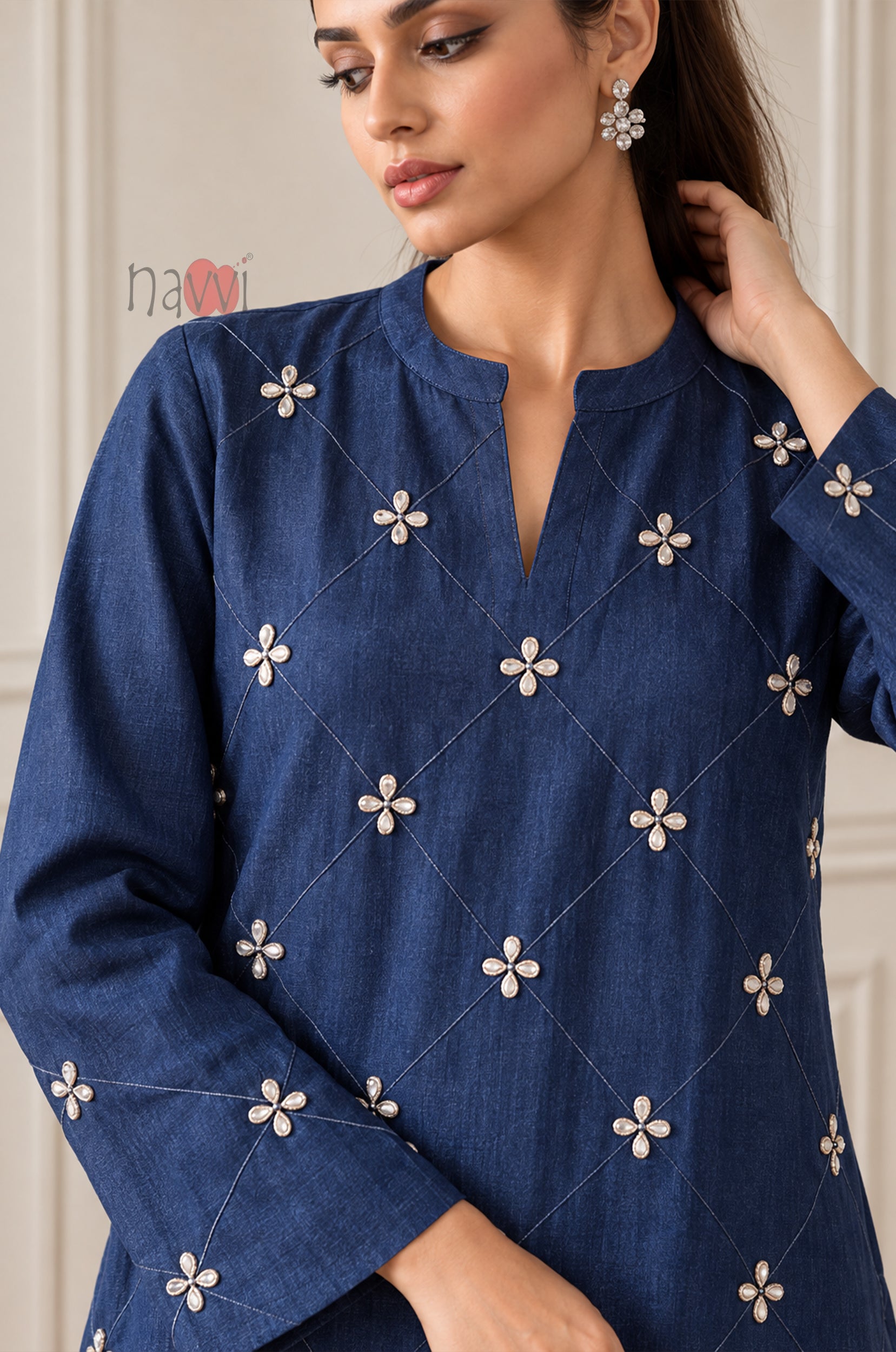 Royal Blue Diamond Embroidered Kurta Set