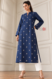Royal Blue Diamond Embroidered Kurta Set