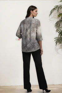Monochrome Leaf Print Short Tunic Top