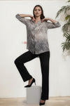 Monochrome Leaf Print Short Tunic Top