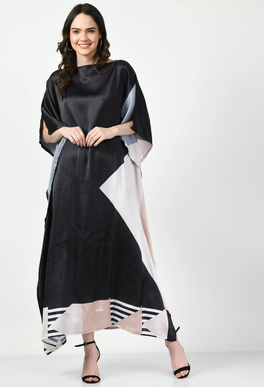 Black Abstract Printed Kaftan Dress