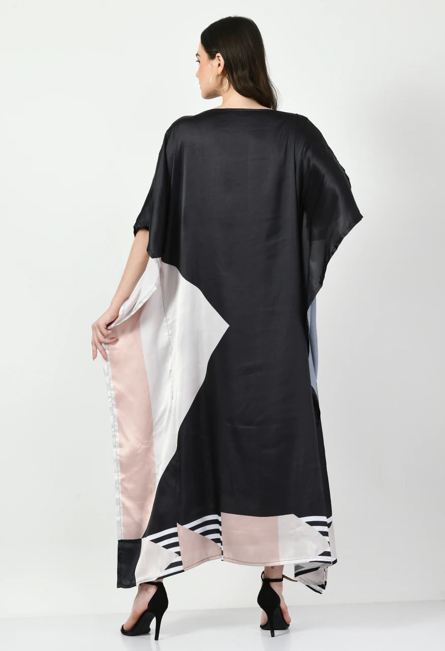 Black Abstract Printed Kaftan Dress
