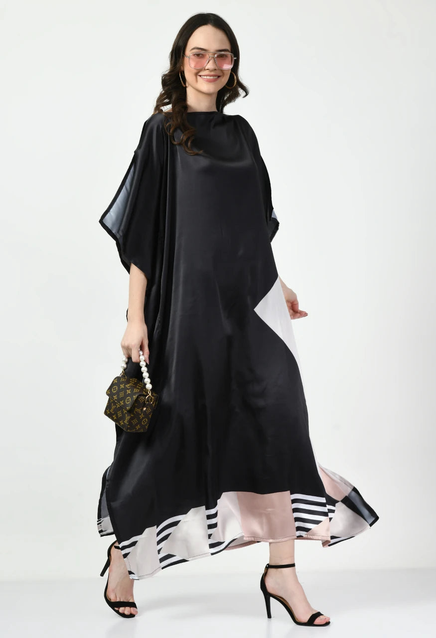 Black Abstract Printed Kaftan Dress