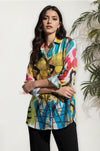 Trendy Abstract Print Button Down Shirt