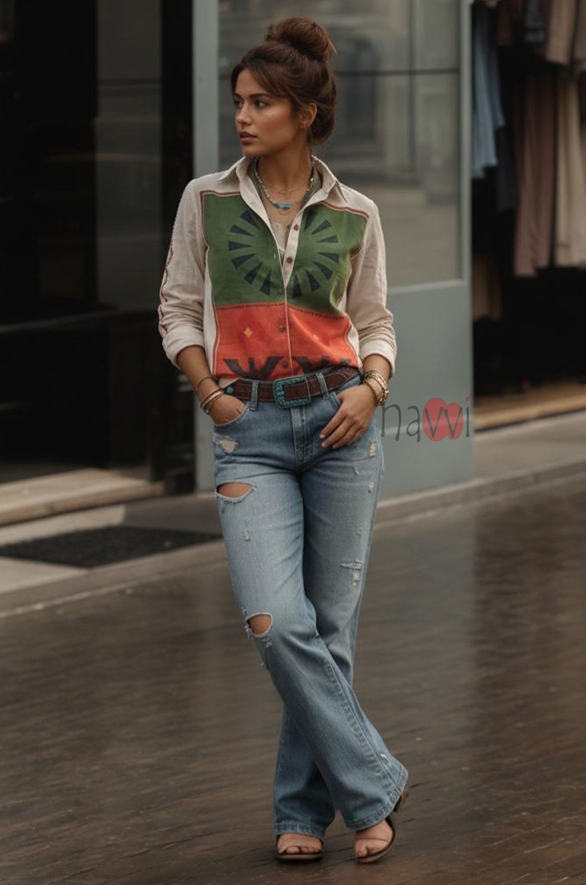 Stylish Printed Button Down Linen Shirt