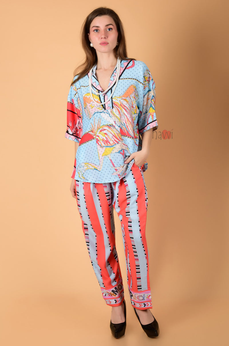 Silky Abstract Printed Loungewear Set
