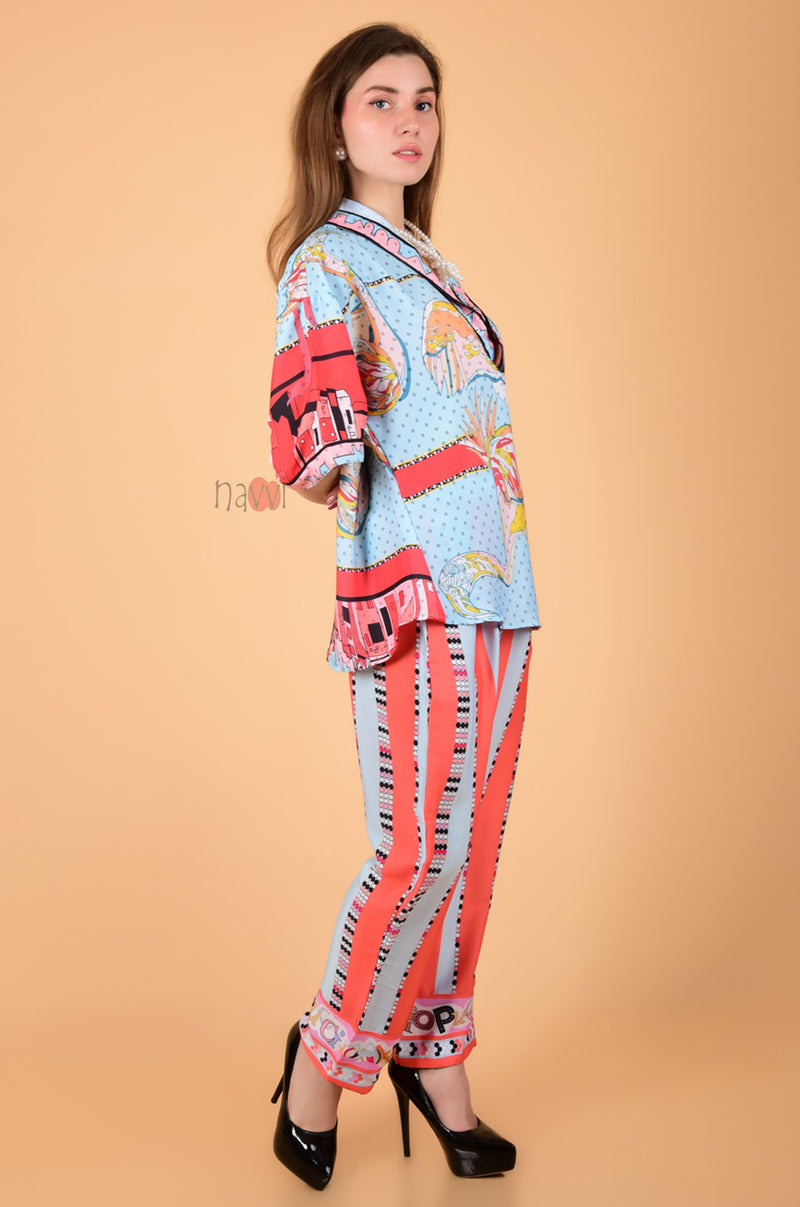 Silky Abstract Printed Loungewear Set
