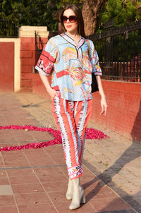 Silky Abstract Printed Loungewear Set