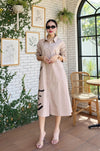 Beige Oversized Graphic Print Shirt Dress