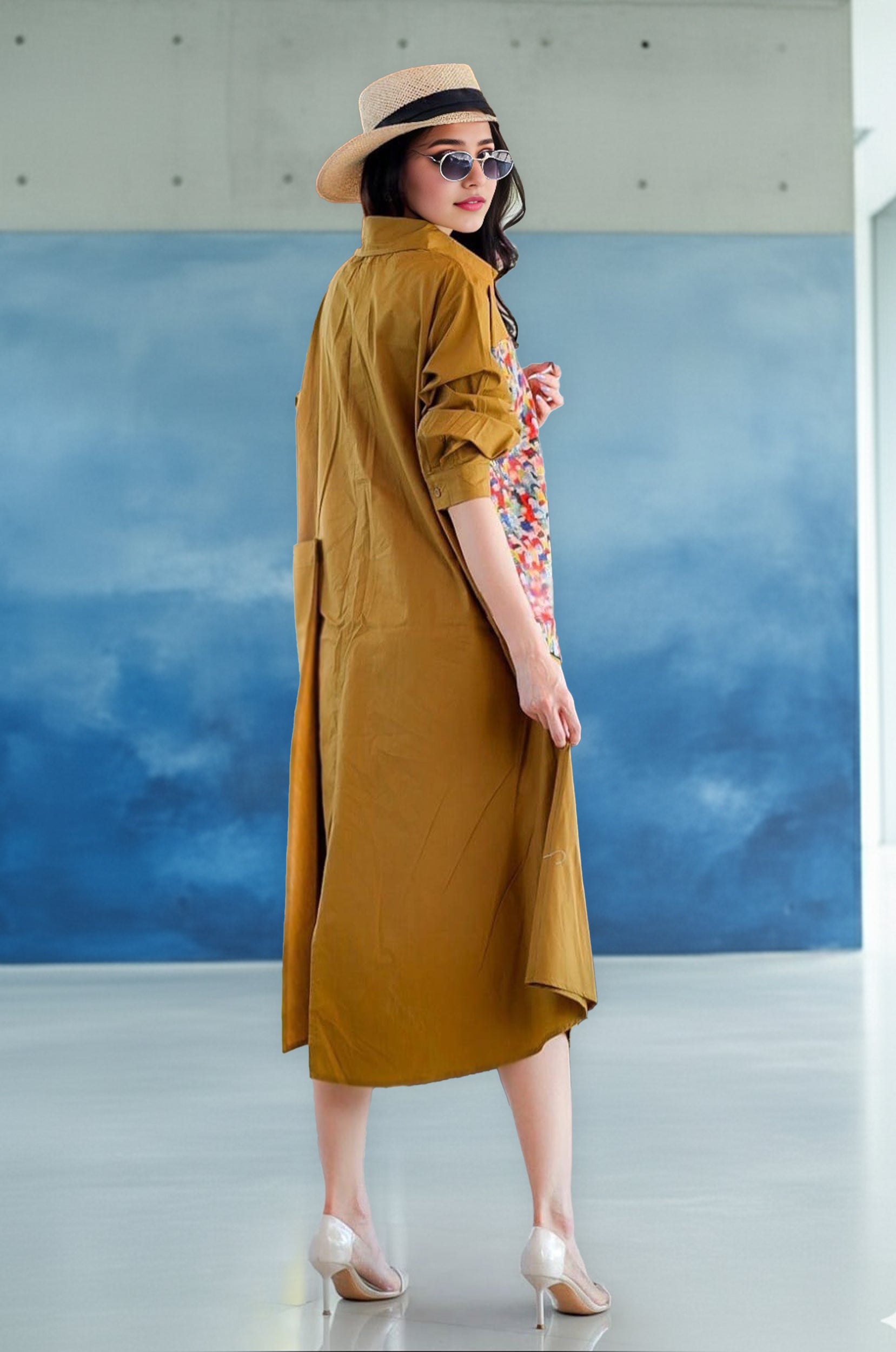 Chic Shirt Dress with Abstract Print Panel – Casual & Stylish