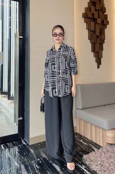 Trendy Ruffle Top & Wide-Leg Pants Co-ord Set
