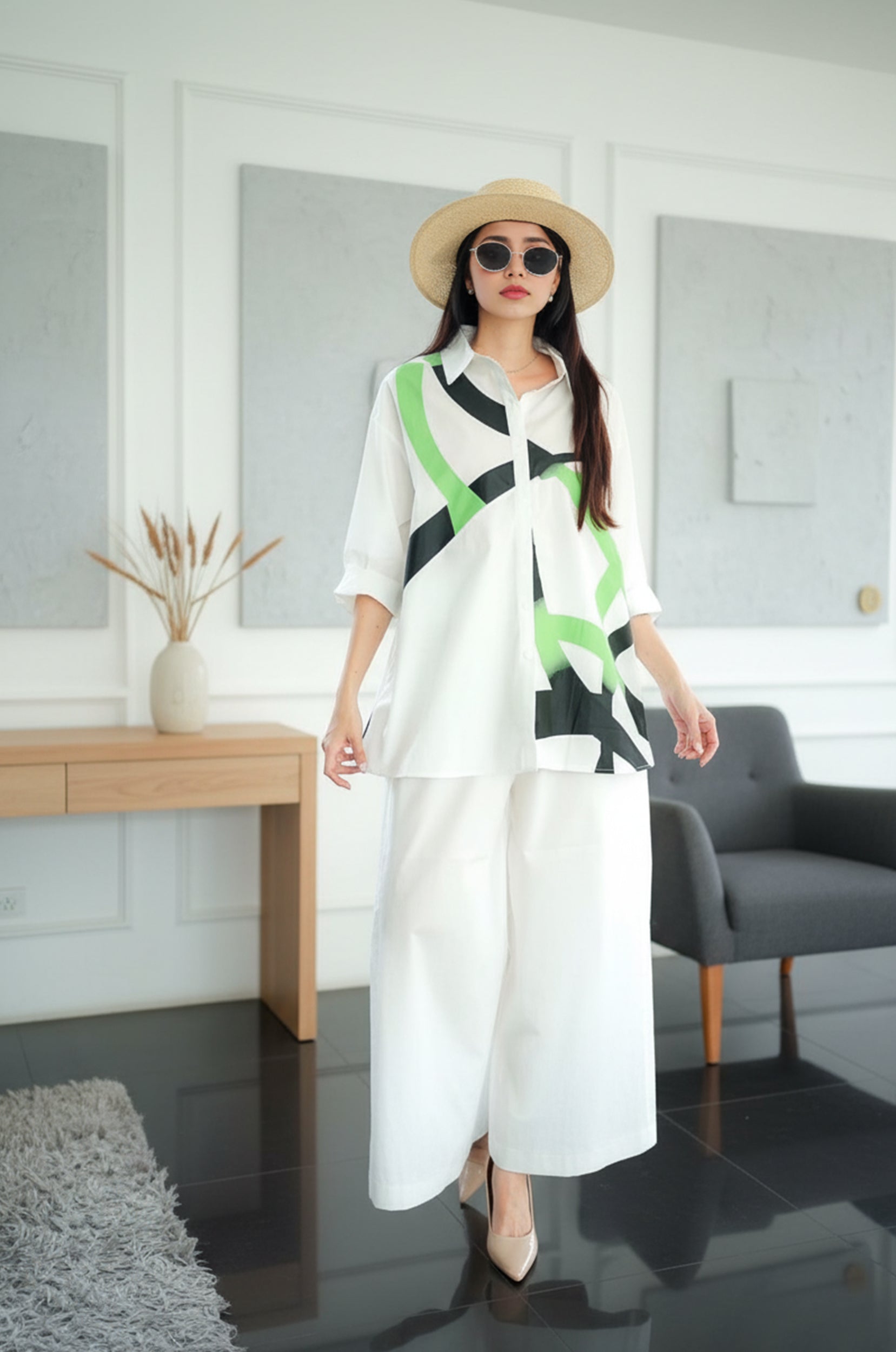 Stylish Printed Co-ord Set with Wide Pants