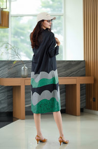 Abstract Wave Print Oversized Shirt Dress