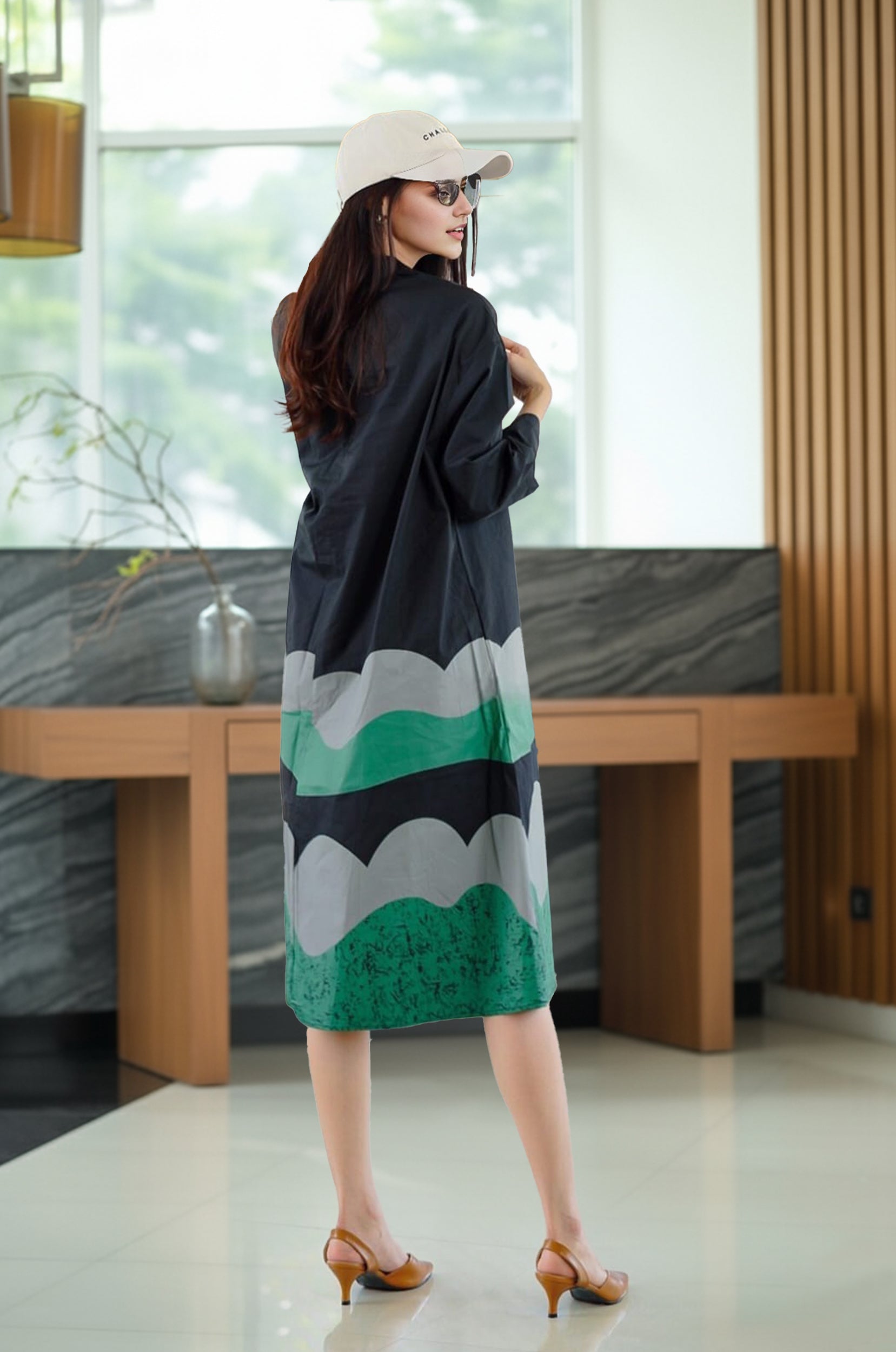 Abstract Wave Print Oversized Shirt Dress