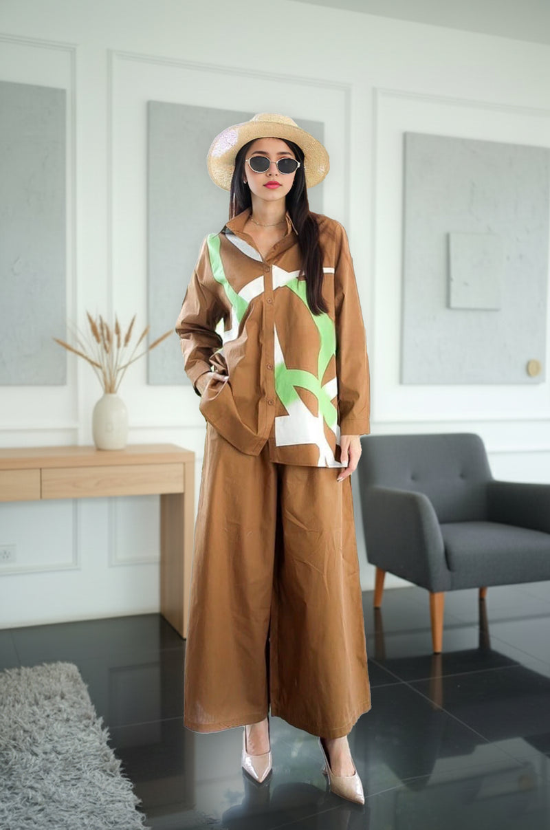 Stylish Printed Co-ord Set with Wide Pants