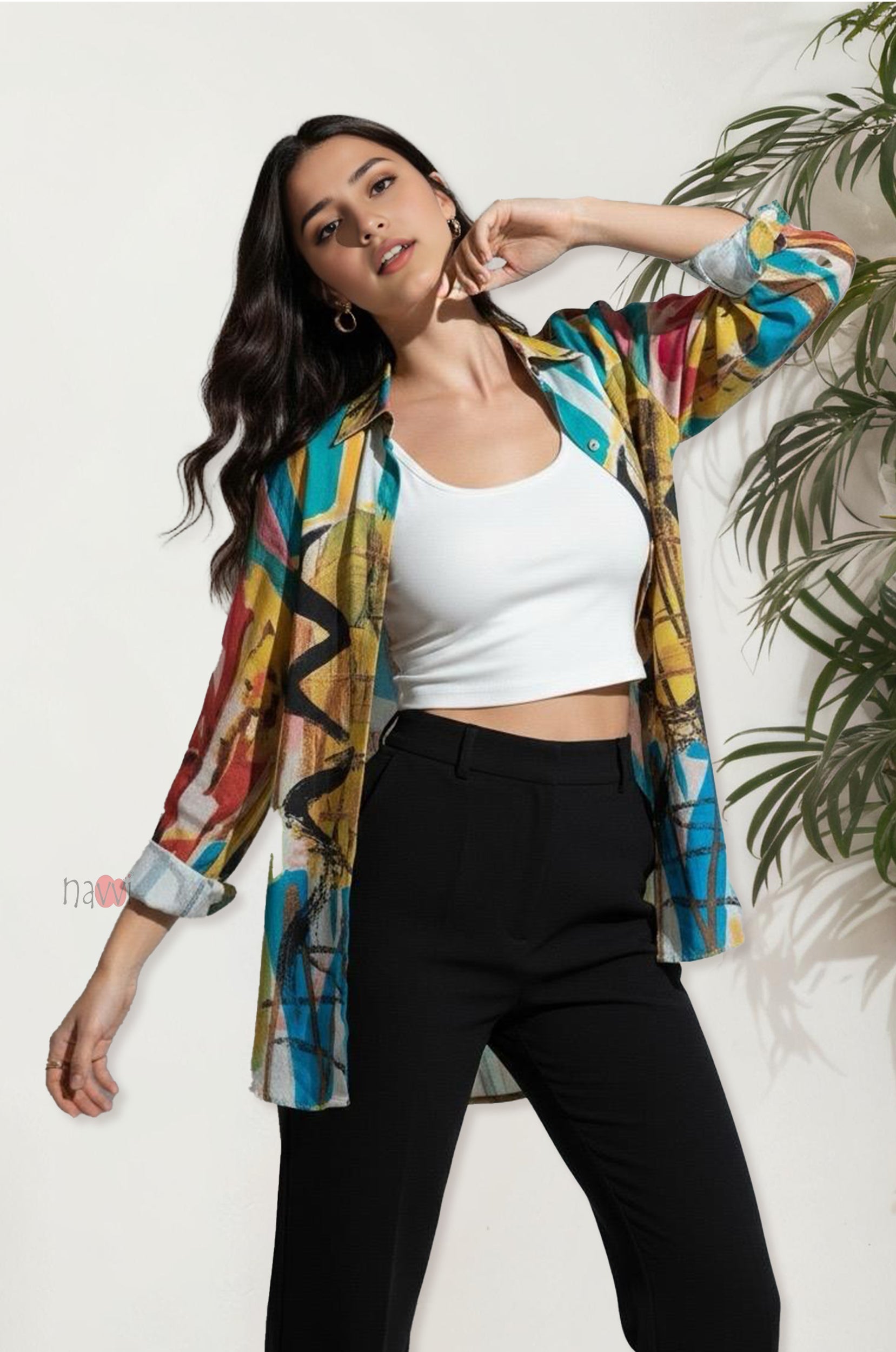 Trendy Abstract Print Button Down Shirt