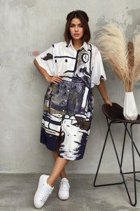 Stylish Brush Stroke Print Shirt Dress