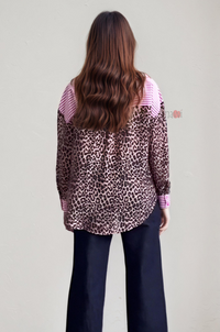 Pink Stripe & Leopard Patchwork Shirt Top