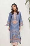 Blue Printed Long Kurta with Pastel Motifs