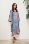 Blue Printed Long Kurta with Pastel Motifs