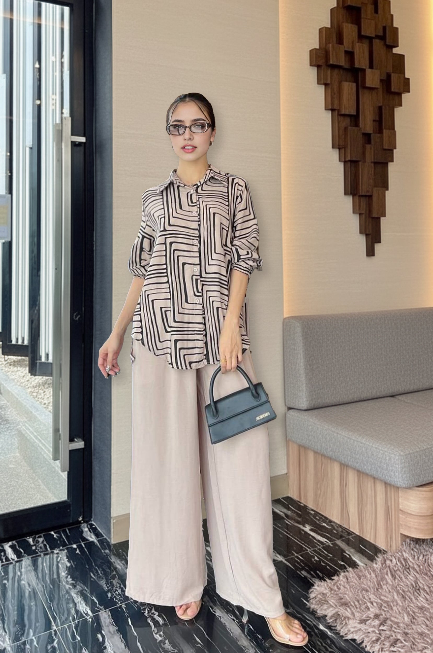 Trendy Ruffle Top & Wide-Leg Pants Co-ord Set