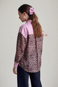 Pink Stripe & Leopard Patchwork Shirt Top