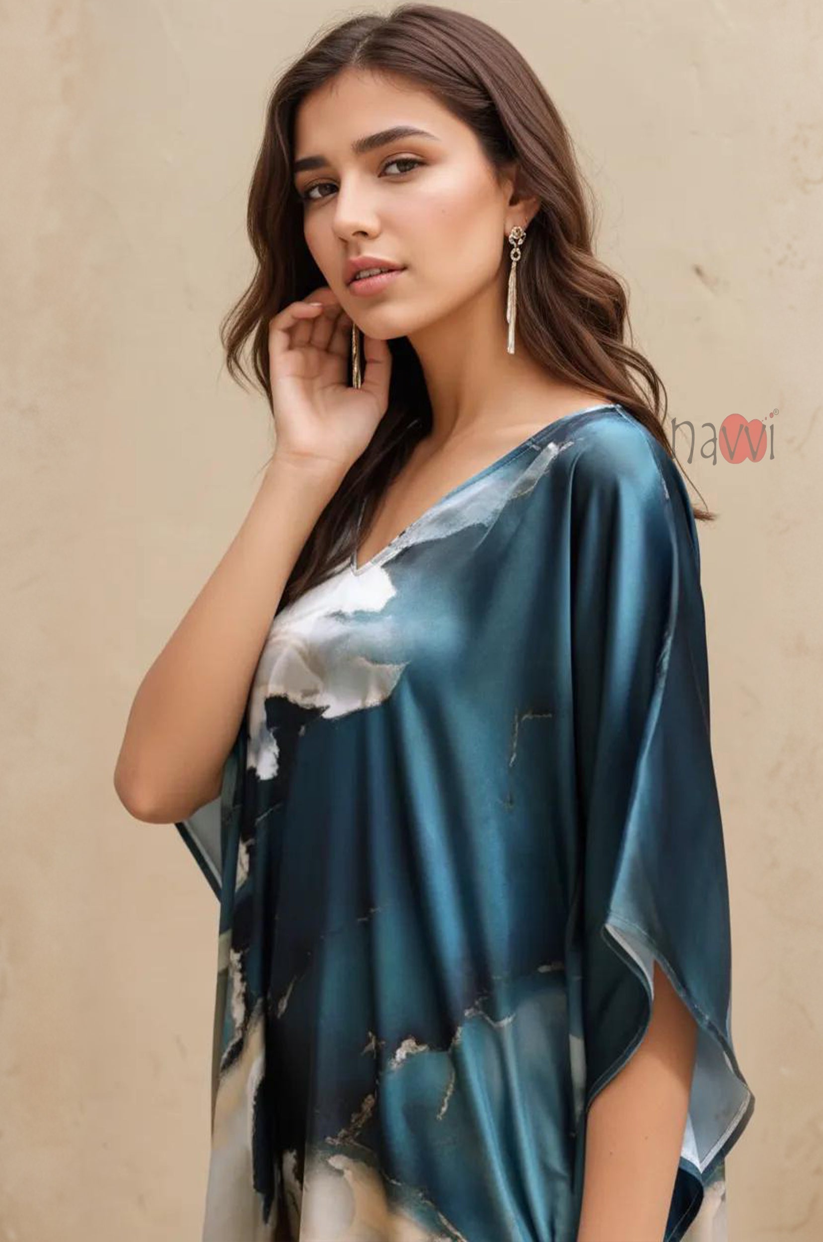 Ocean Whisper Printed Kaftan Dress