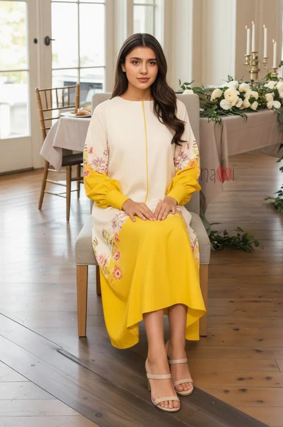 Sunshine Floral Ethnic Dress - Navvi.in