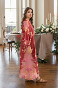 Crimson Red Floral Printed Kaftan Dress