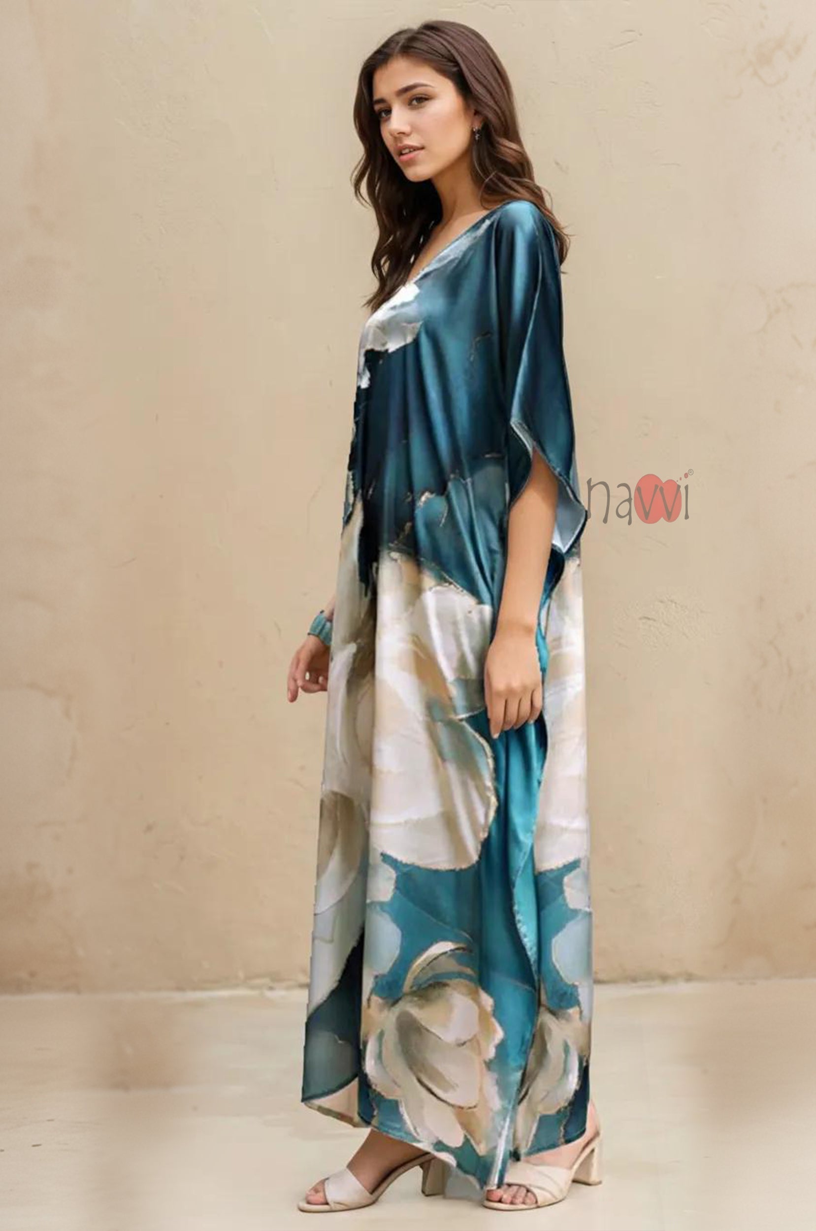 Ocean Whisper Printed Kaftan Dress