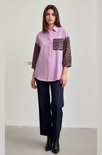 Pink Stripe & Leopard Patchwork Shirt Top