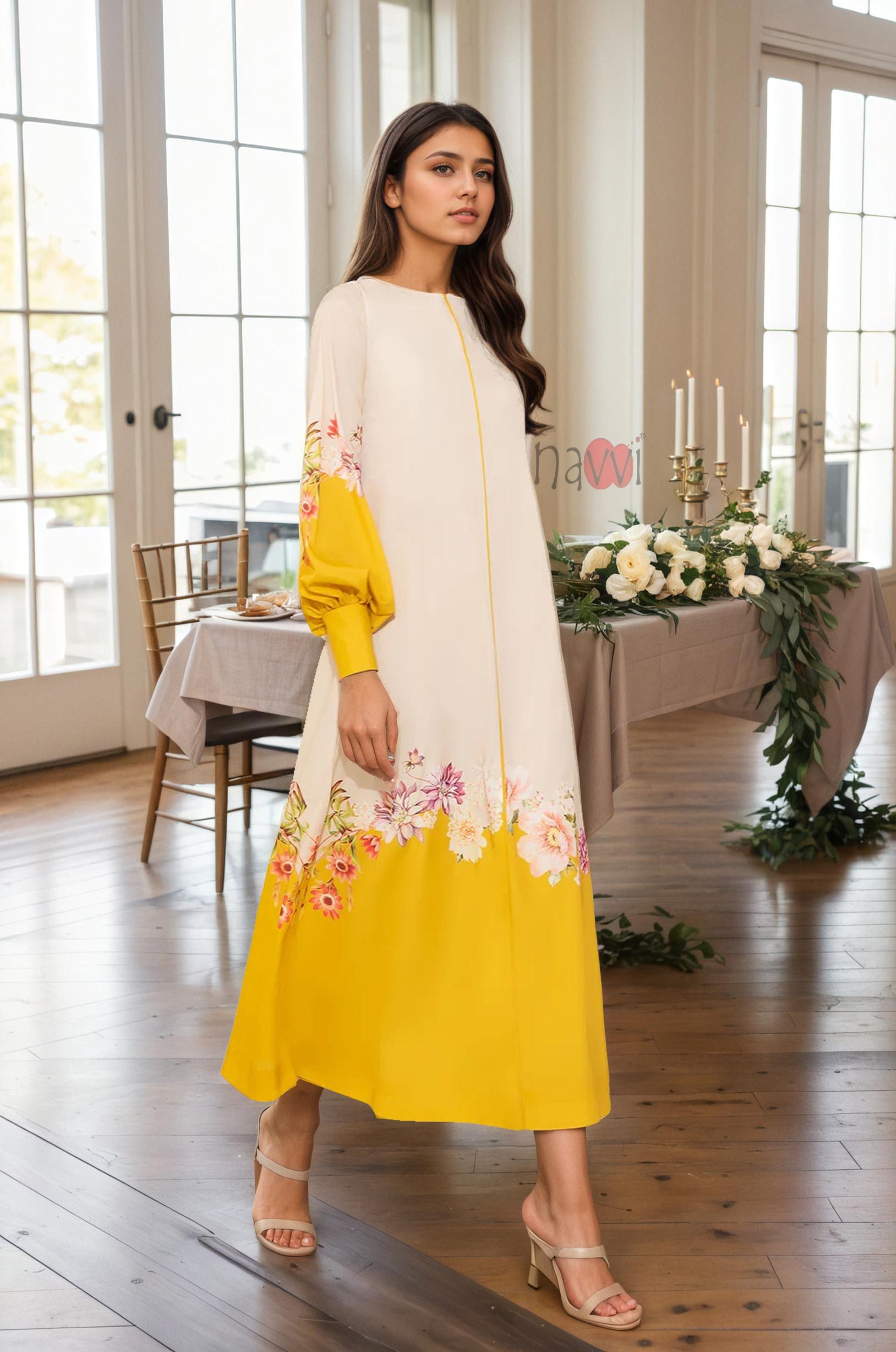 Sunshine Floral Ethnic Dress - Navvi.in