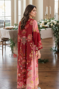 Crimson Red Floral Printed Kaftan Dress