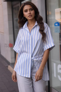 Blue Chic Printed Oversized Shirt