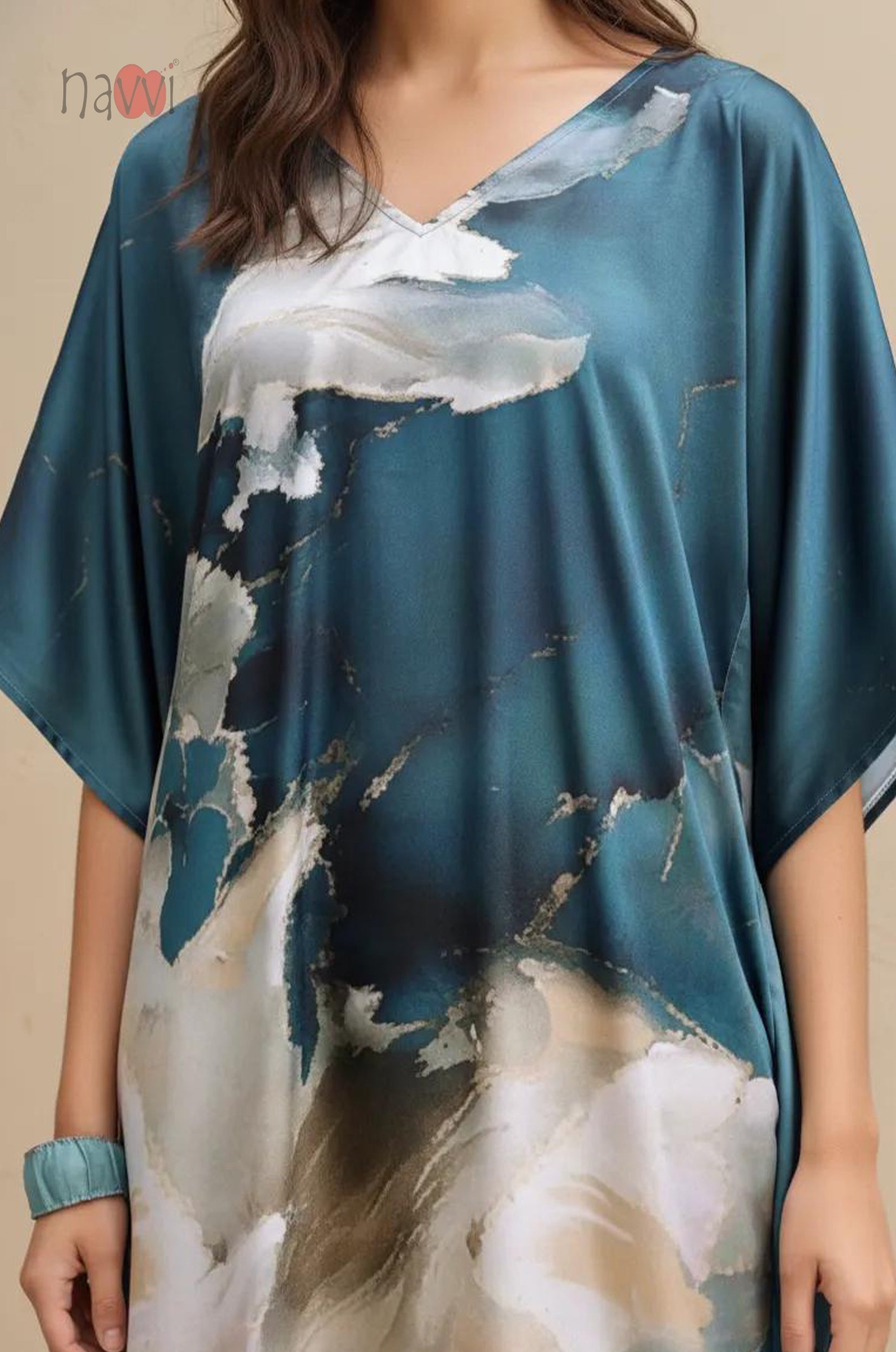 Ocean Whisper Printed Kaftan Dress