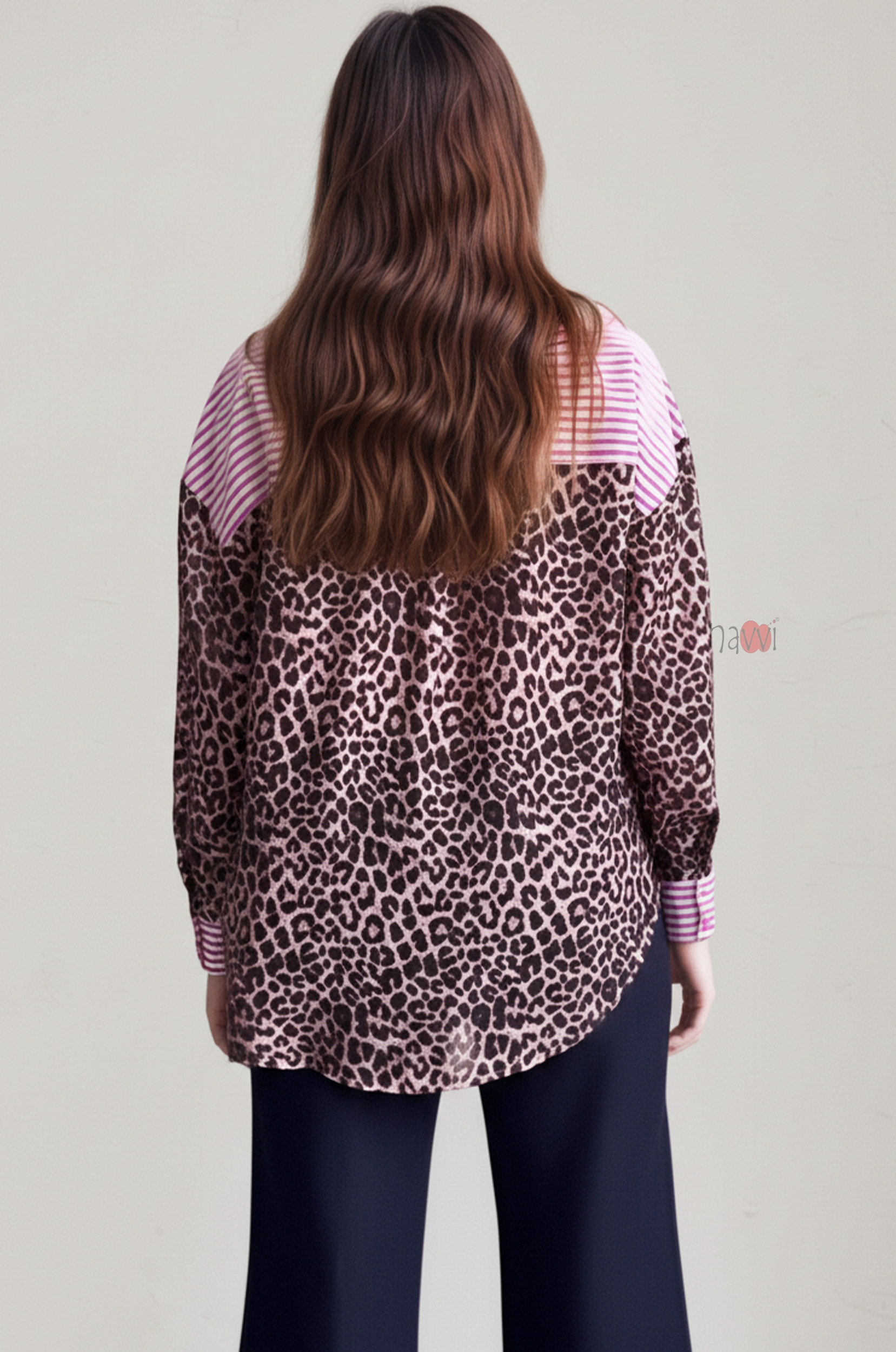Pink Stripe & Leopard Patchwork Shirt Top