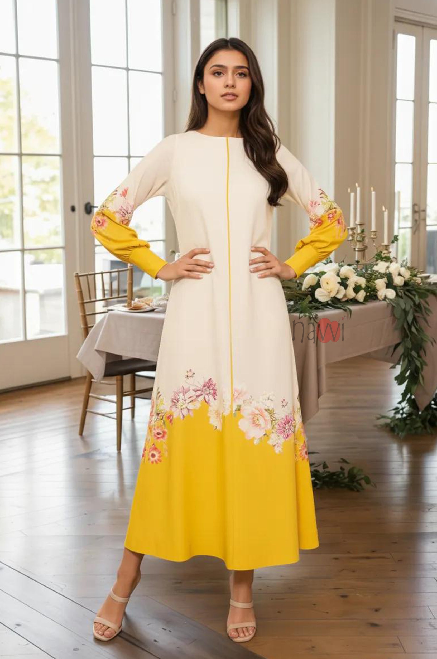 Sunshine Floral Ethnic Dress - Navvi.in