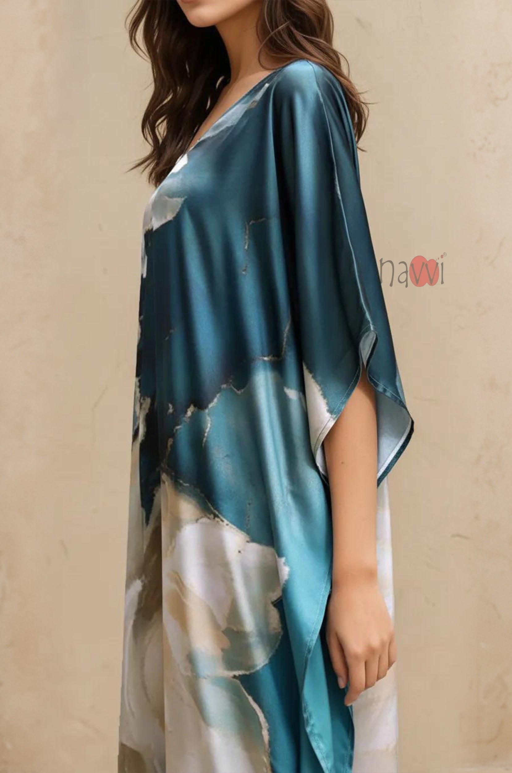 Ocean Whisper Printed Kaftan Dress