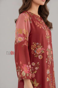 Crimson Red Floral Printed Kaftan Dress