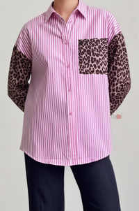 Pink Stripe & Leopard Patchwork Shirt Top