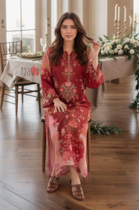 Crimson Red Floral Printed Kaftan Dress