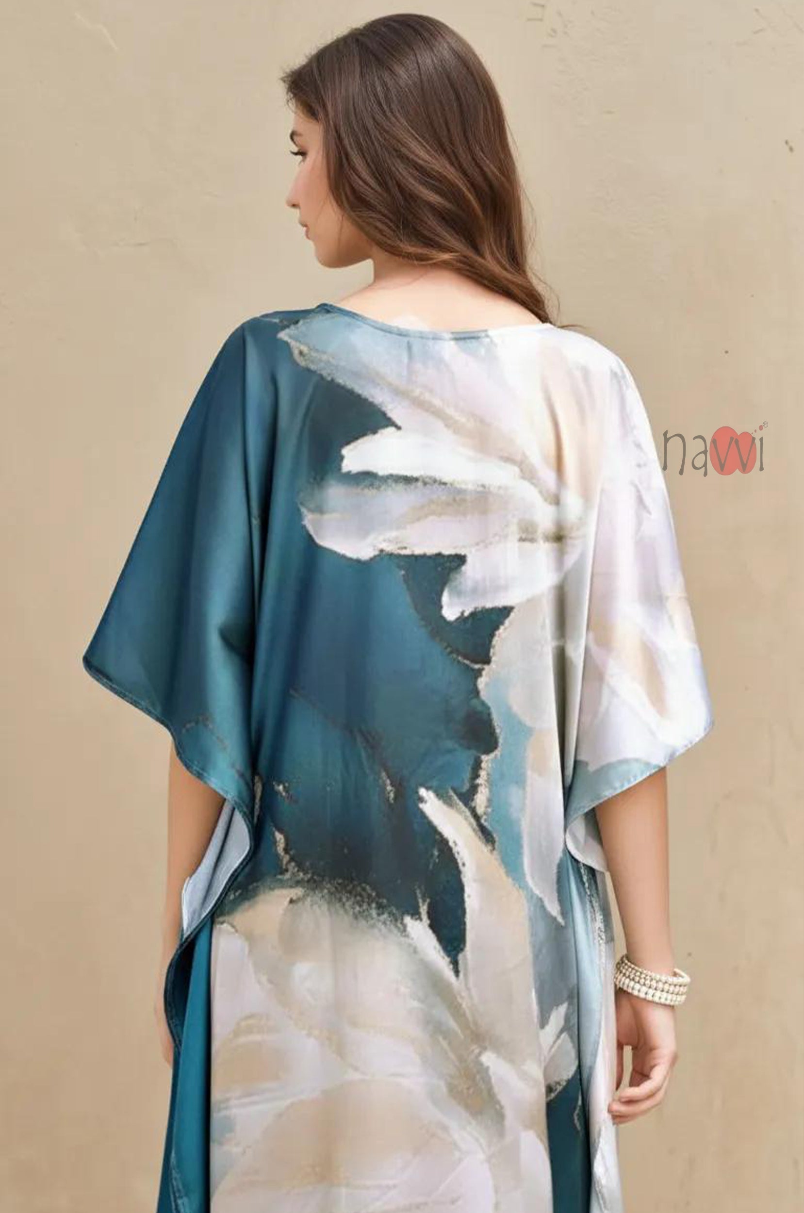 Ocean Whisper Printed Kaftan Dress