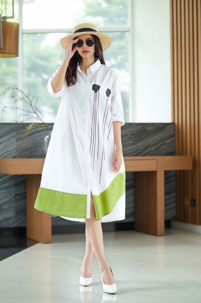 Modern Contrast Hem Button-Down Shirt Dress - Navvi.in