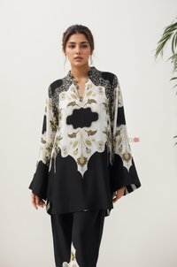 Black & Ivory Printed Kaftan-Style Co-Ord Set