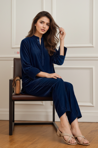 Midnight Blue Velvet Relaxed Co-Ord