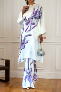 Lavender Grace Satin Floral Co - ord Set - Navvi.in